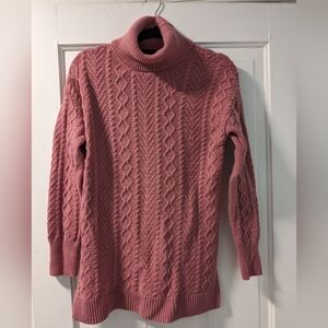 Pink cable turtleneck sweater, Halogen, small